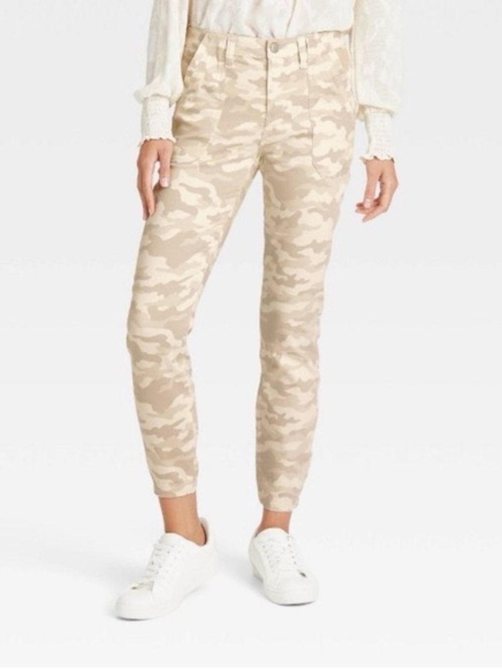 KNOX ROSE Slim Ankle Camo Pants in Beige
